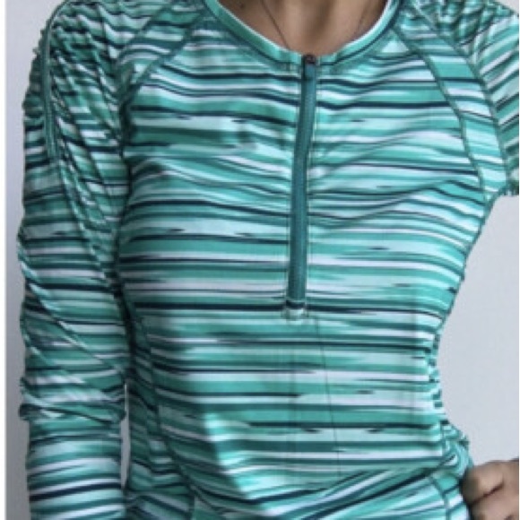 Athleta Tops - Athleta Striped Green and Blue Long Sleeve Athletic Runner’s Pullover